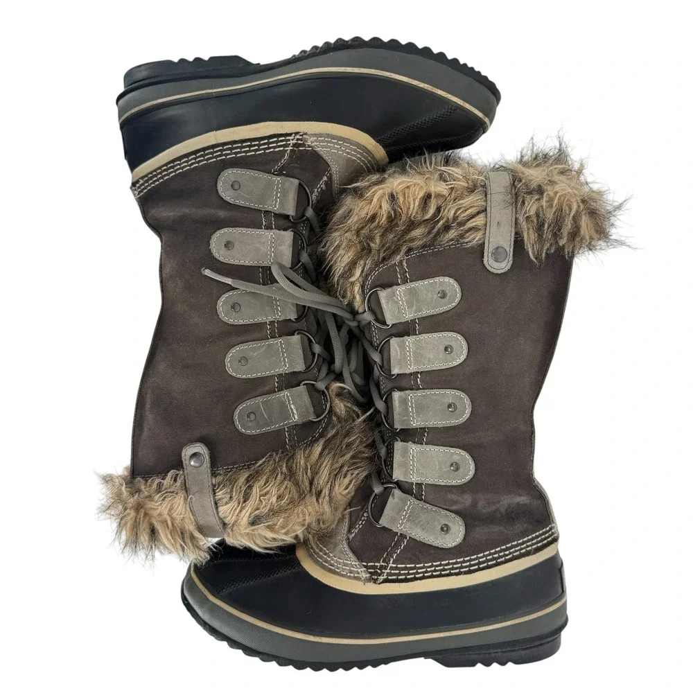 Sorel Joan of Arctic Tall Winter Boots Women 8 39 Waterproof Faux Fur Snow Gray